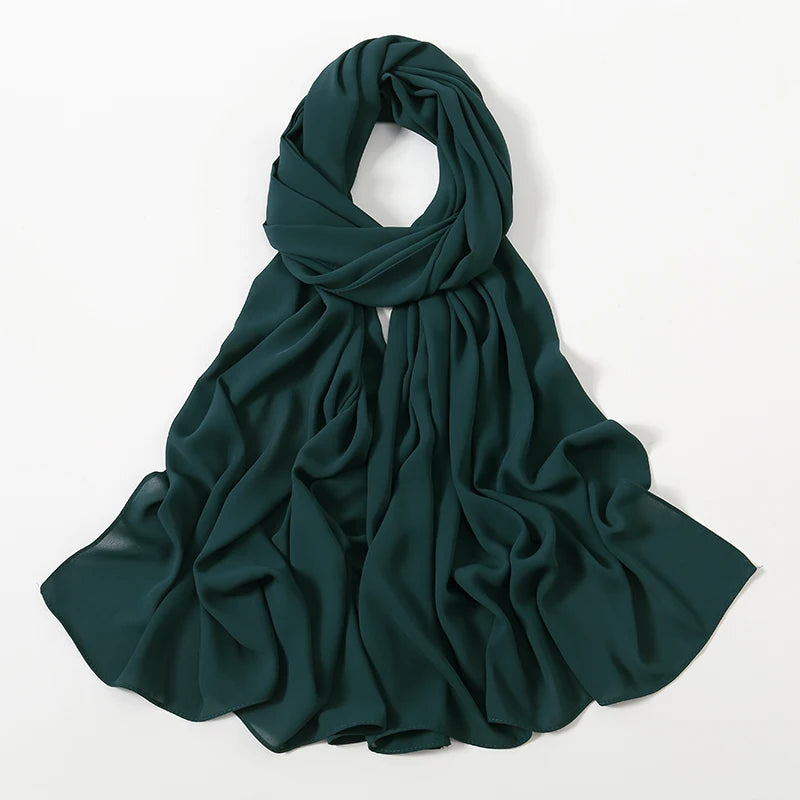 Women Heavy Chiffon Hijab Scarf Premium Chiffon Muslim Hijabs Plain Good Stitching Maxi Wrap Solid Color Musulman Femme Shawls