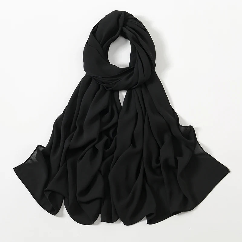 Women Heavy Chiffon Hijab Scarf Premium Chiffon Muslim Hijabs Plain Good Stitching Maxi Wrap Solid Color Musulman Femme Shawls