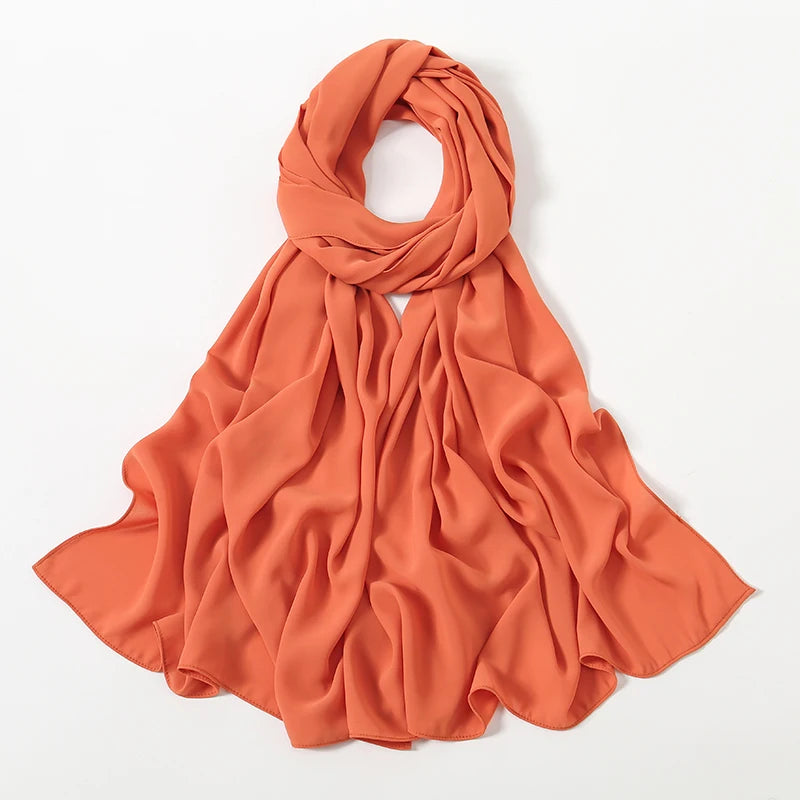Women Heavy Chiffon Hijab Scarf Premium Chiffon Muslim Hijabs Plain Good Stitching Maxi Wrap Solid Color Musulman Femme Shawls