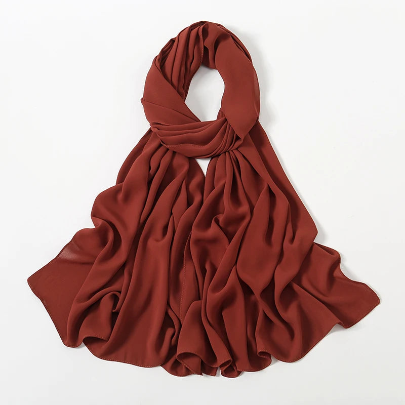 Women Heavy Chiffon Hijab Scarf Premium Chiffon Muslim Hijabs Plain Good Stitching Maxi Wrap Solid Color Musulman Femme Shawls